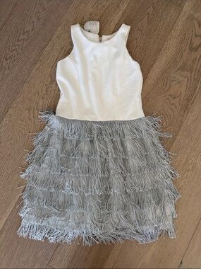 Zoe Ltd White and Silver Fringe Party Dress